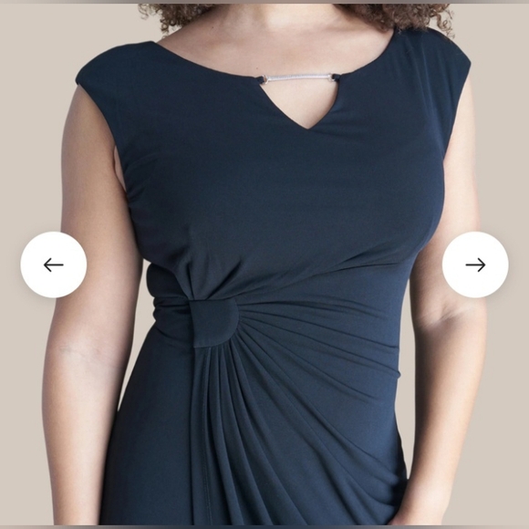 Connected Apparel Lisa Metal Detail Bar Black Faux Wrap Rouch Dress Size 10 - Picture 2 of 11